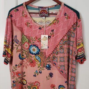 NWT sz 1X Johnny Was Pink Lakshmi Oversized Cropped Tee